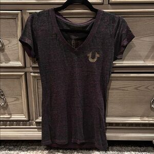 True Religion Women's Dark Purple V-Neck Tee